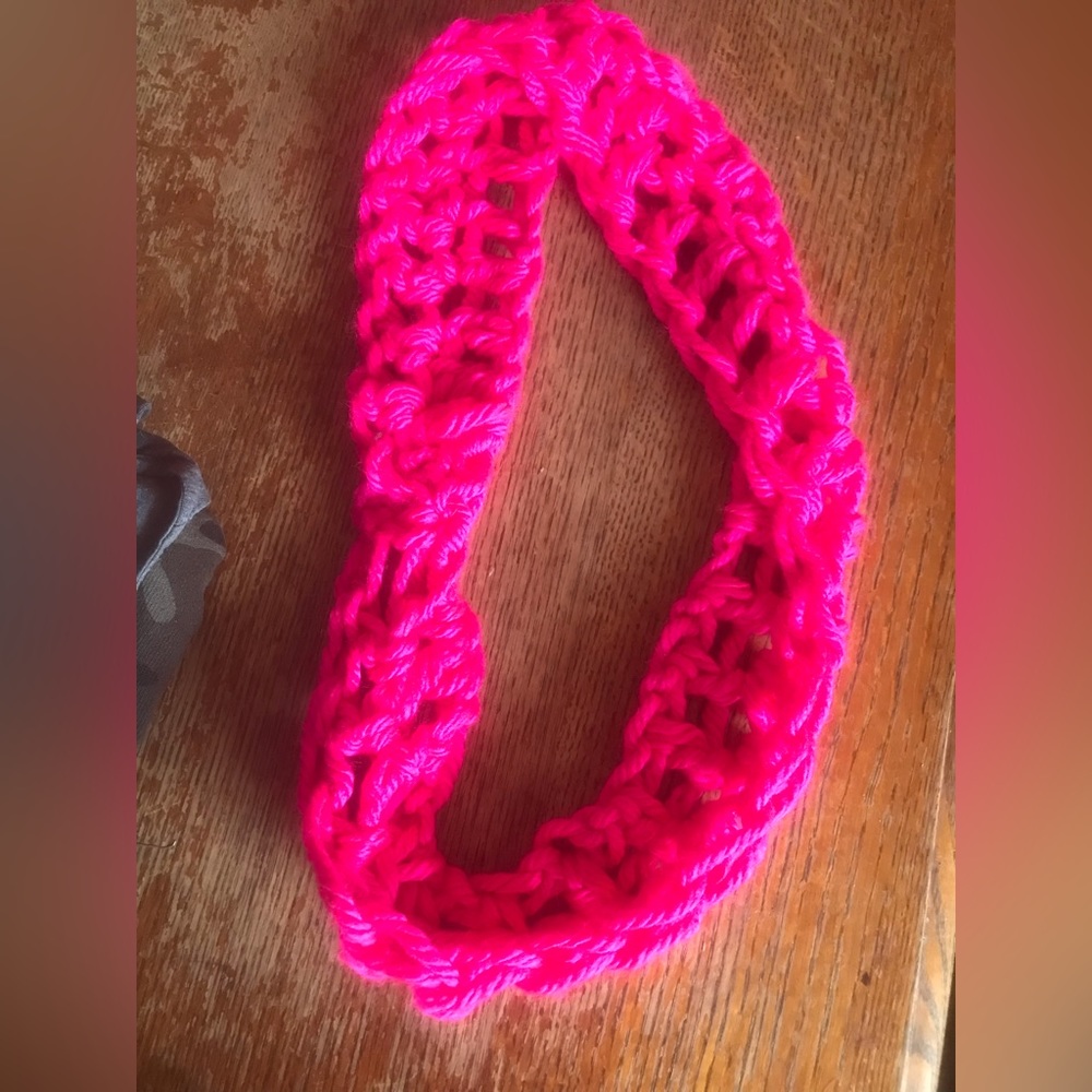 Hand Crocheted Skinny Cowl made with Super soft chunky yarn Bright pink